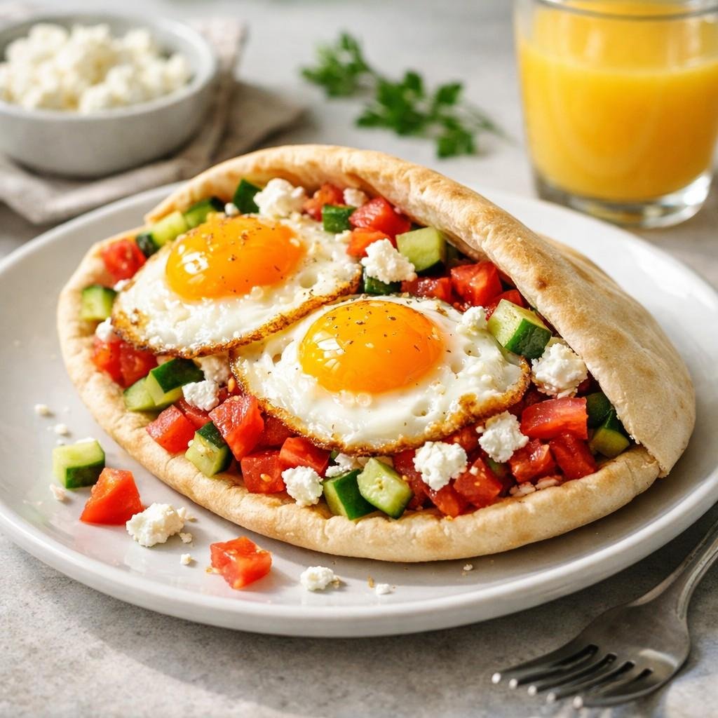 breakfast pita with egg and feta