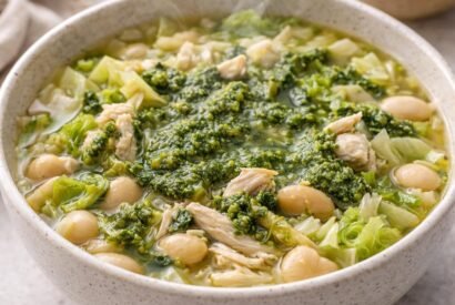 Thumbnail for High Protein Chicken Cabbage Soup with Pesto