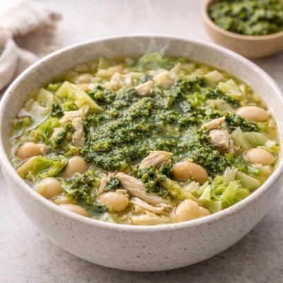 chicken cabbage soup with pesto