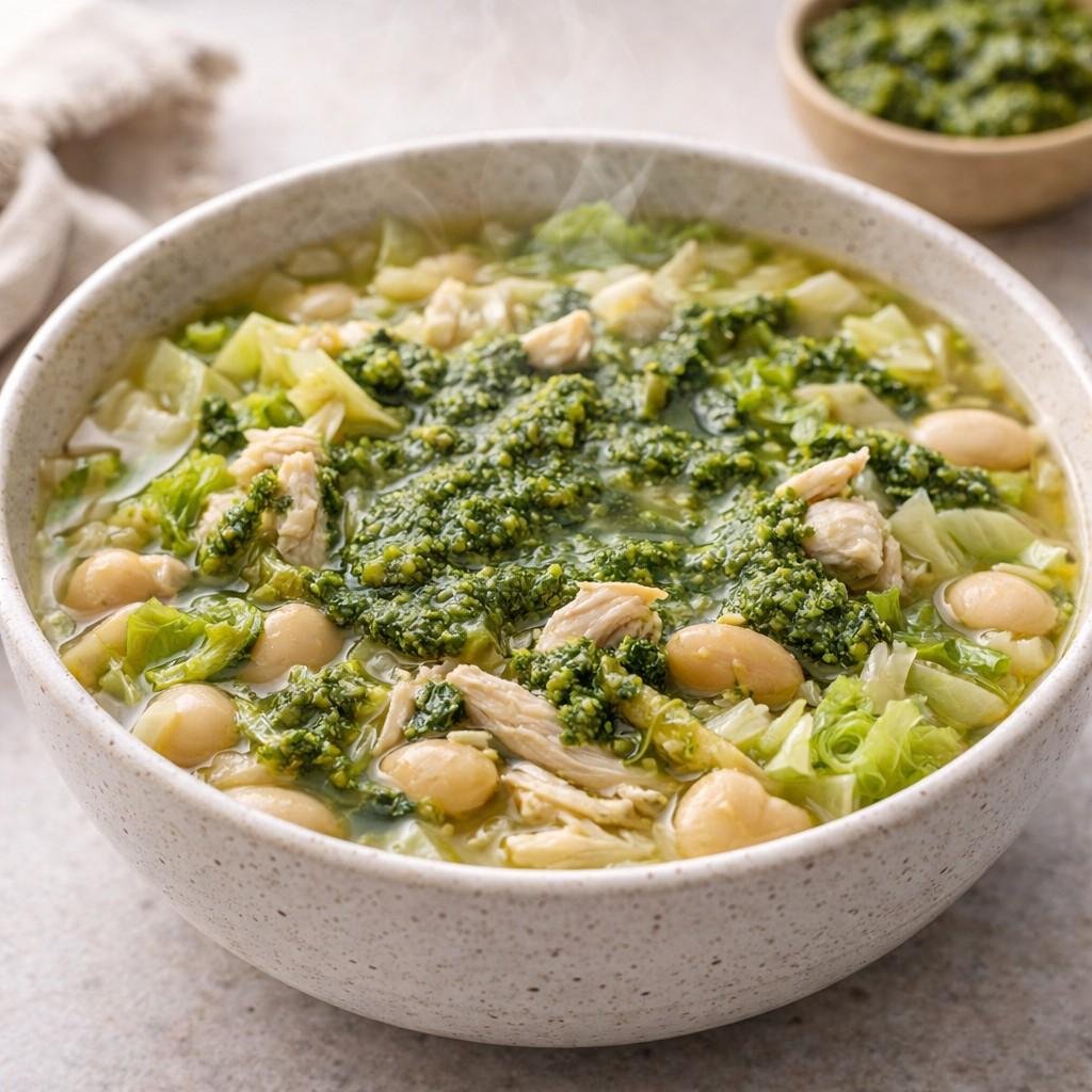 chicken cabbage soup with pesto