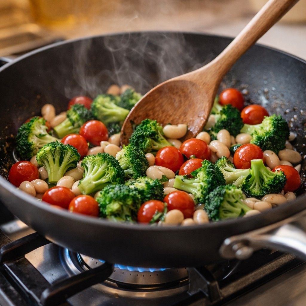crustless broccoli tomato white bean quiche prep