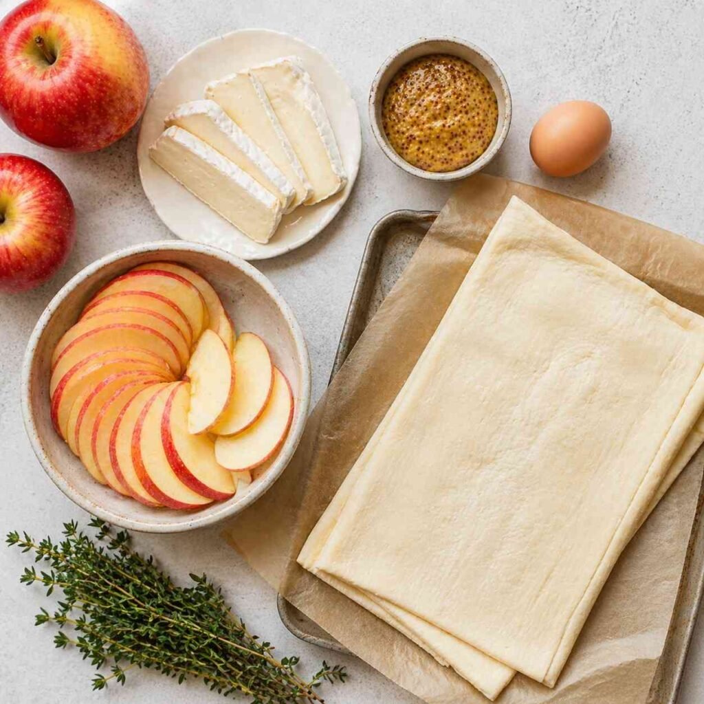 Apple Brie Upside-Down Puff Pastry Tarts ingredients