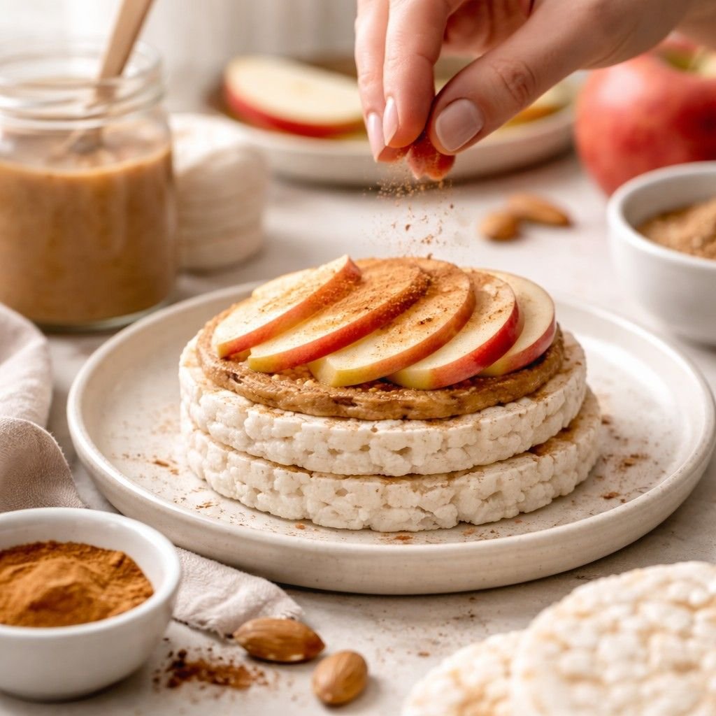 Assembling a healthy rice cake snack