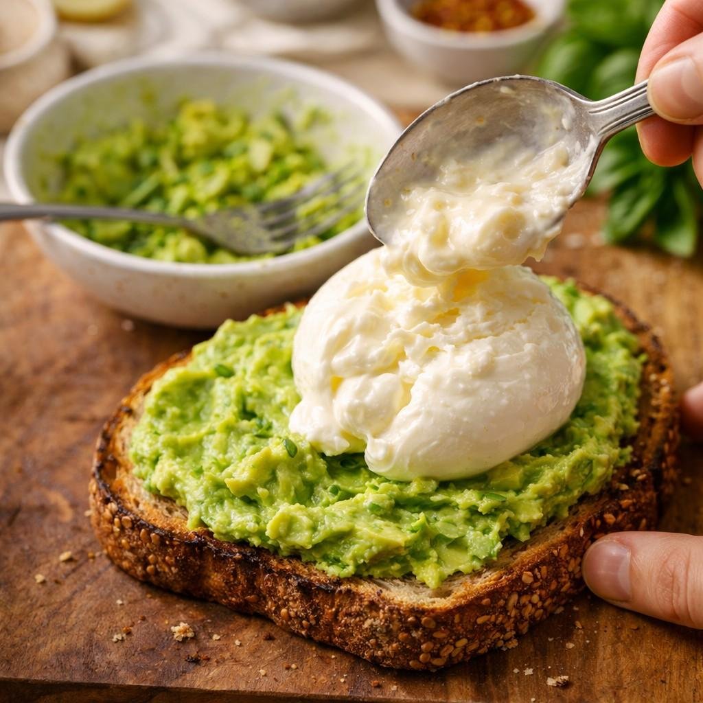 Avocado toast with creamy burrata