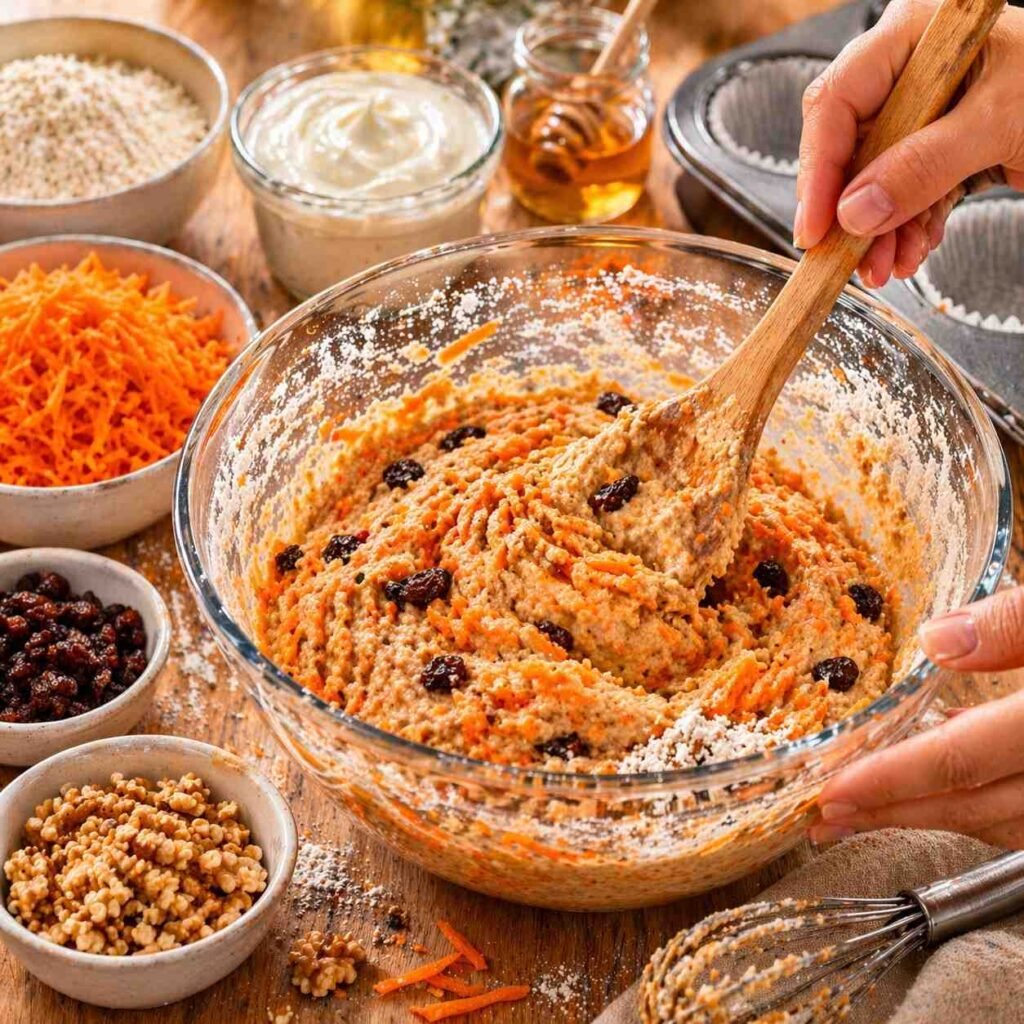Baking carrot muffins in progress