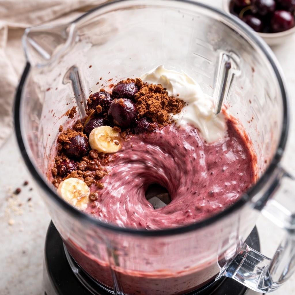 Blending a creamy purple smoothie