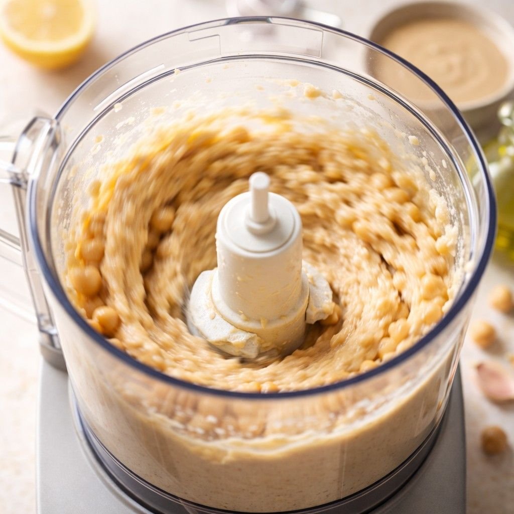 Blending creamy hummus in motion