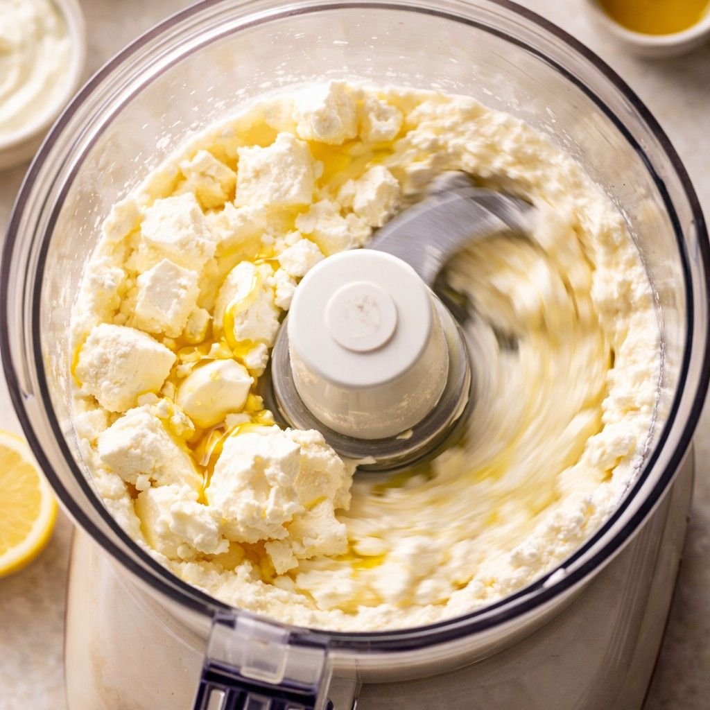 Blending feta and cream cheese mix
