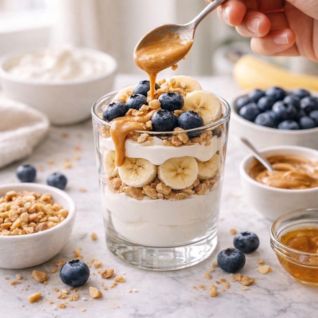 Blueberry Banana Peanut Butter Parfait prep