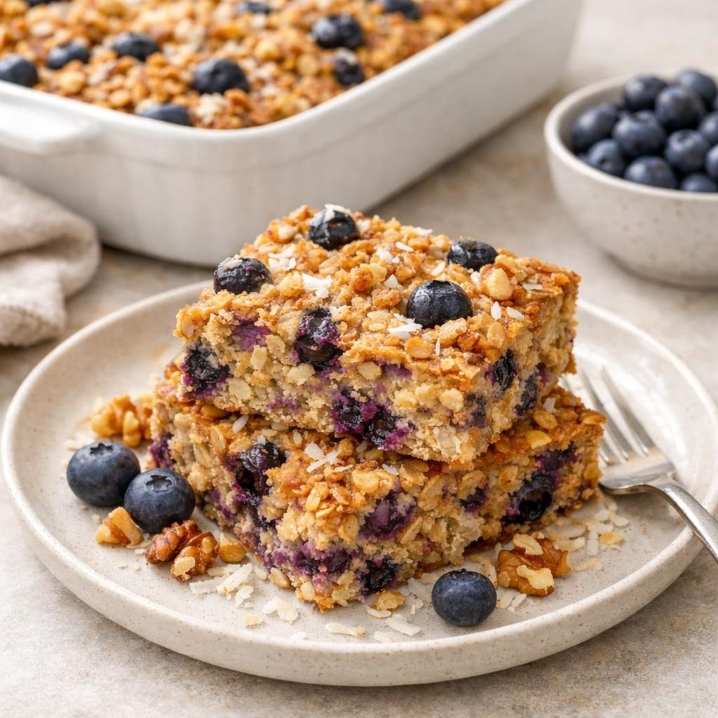 Blueberry Coconut Walnut Baked Oatmeal