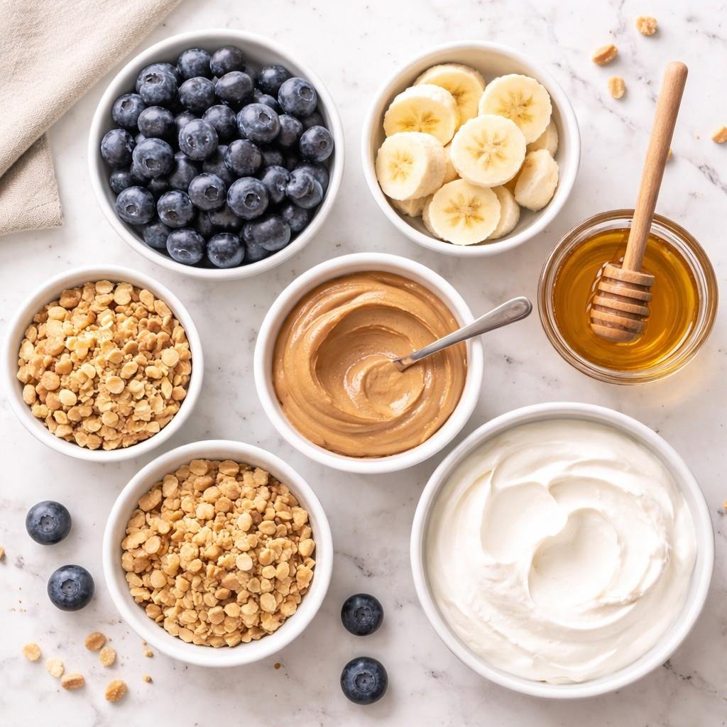 Blueberry banana peanut butter parfait ingredients