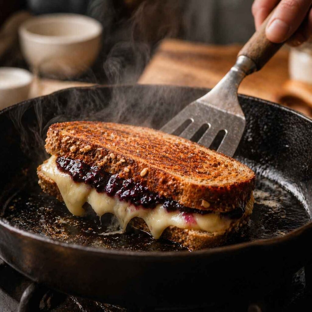Brie and Blackberry Jam Grilled Cheese Sandwich prep