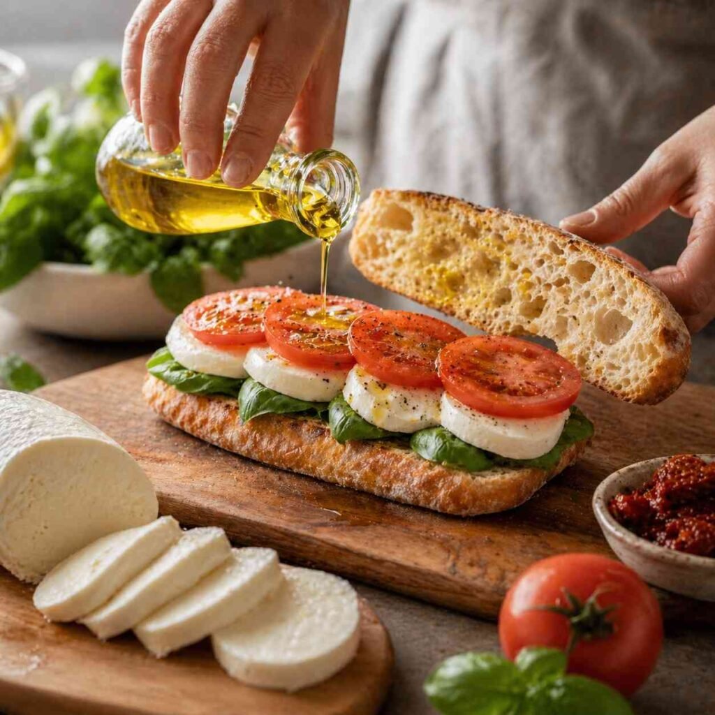 Caprese Sandwich preparation