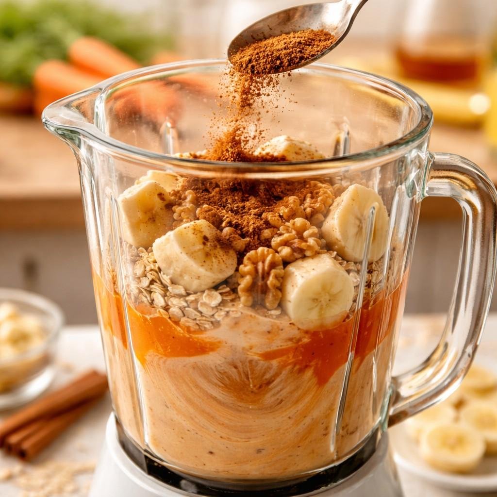 Carrot cake smoothie preparation