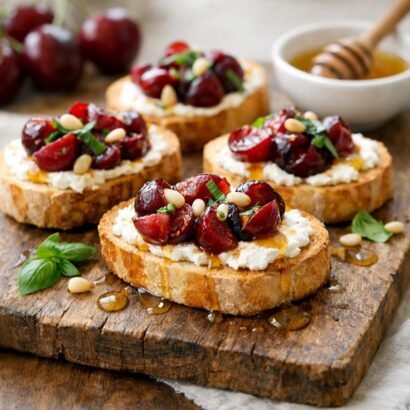 Cherry Goat Cheese Crostini Appetizer