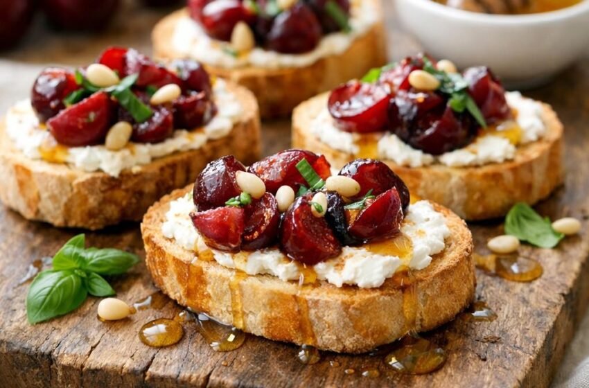 Cherry Goat Cheese Crostini Appetizer