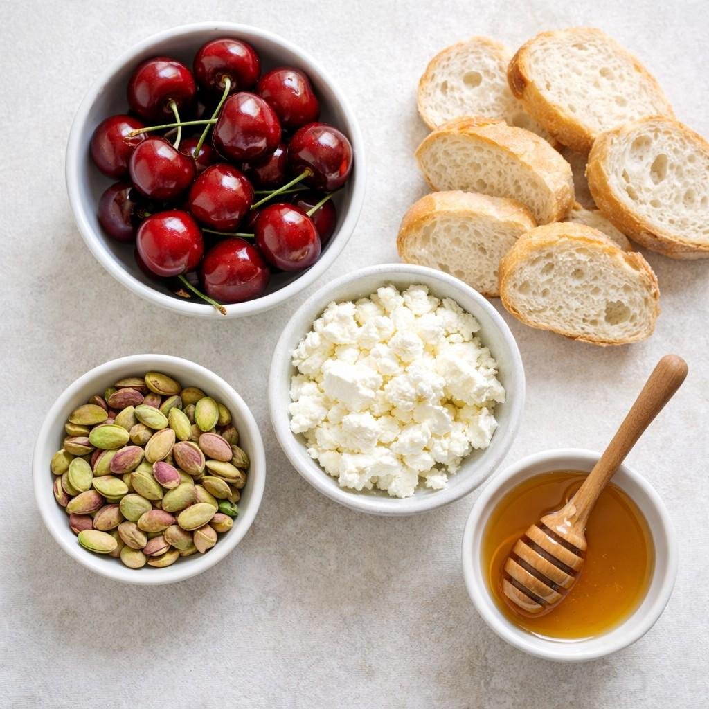 Cherry Goat Cheese Crostini Appetizer ingredients