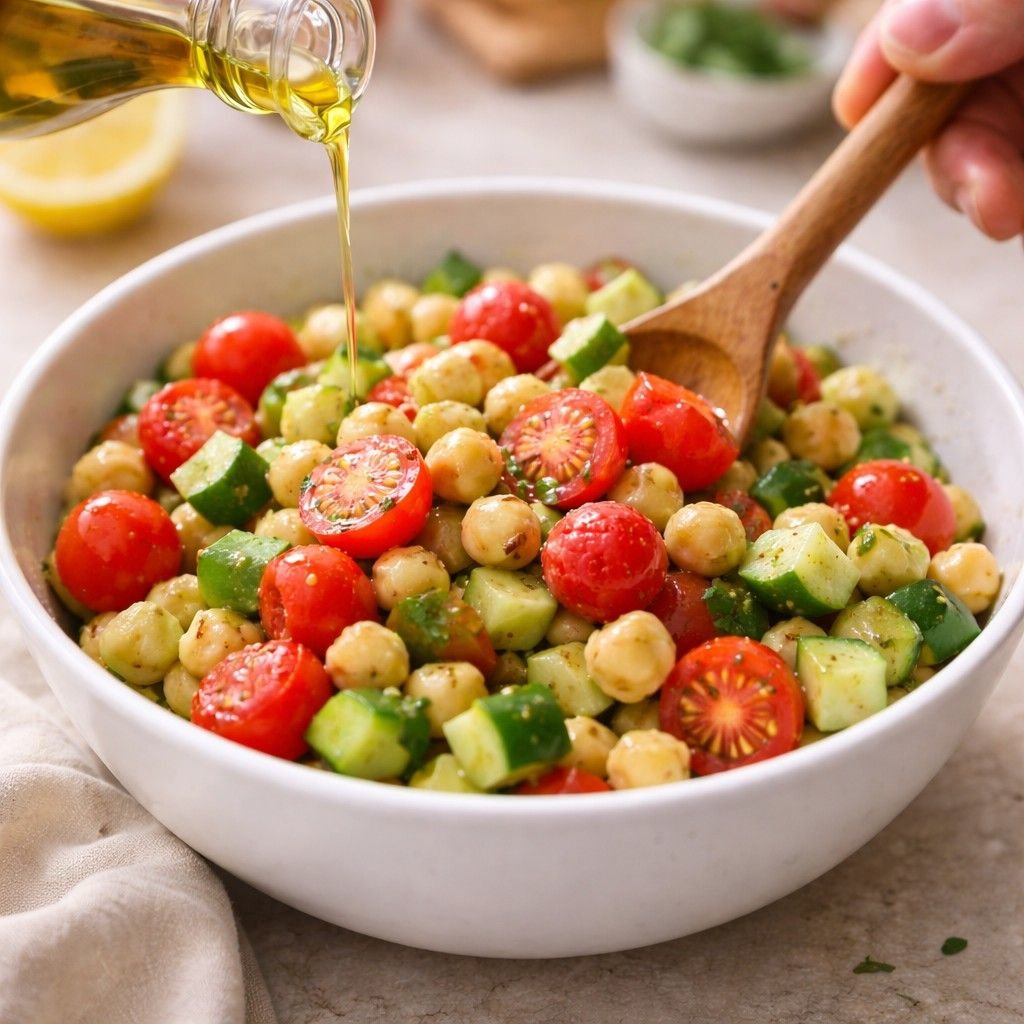 Chickpea Snack Salad prep