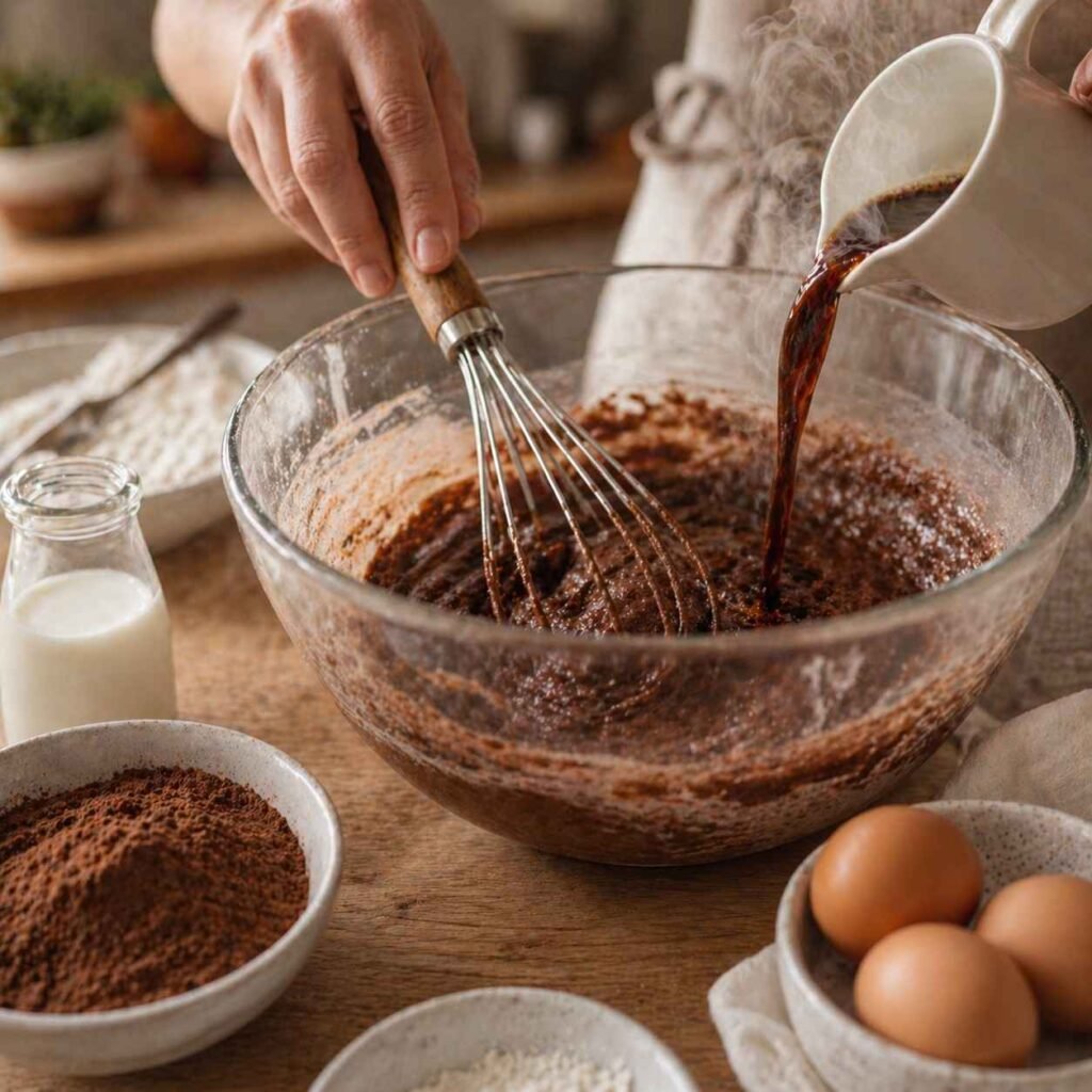 Chocolate Peppermint Cake prep
