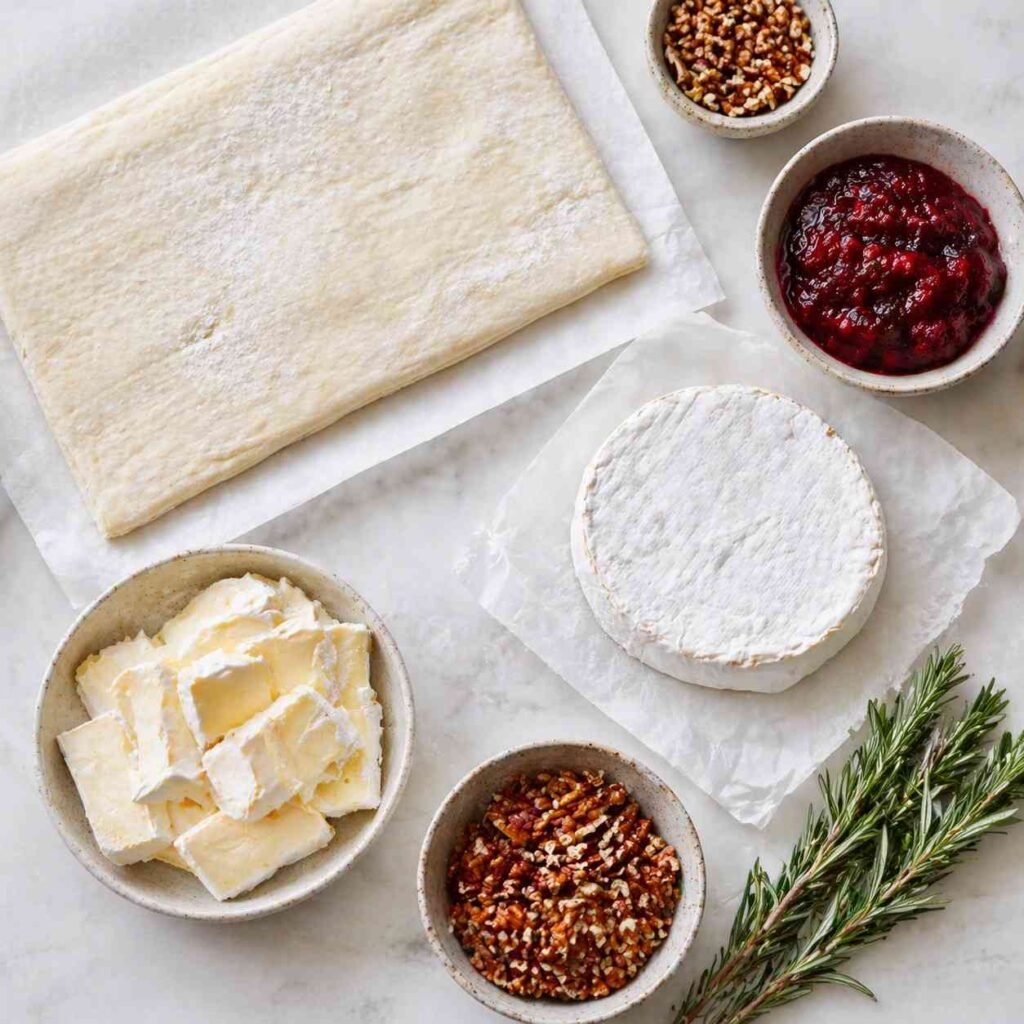 Cranberry Brie Bites with Flaky Puff Pastry ingredients