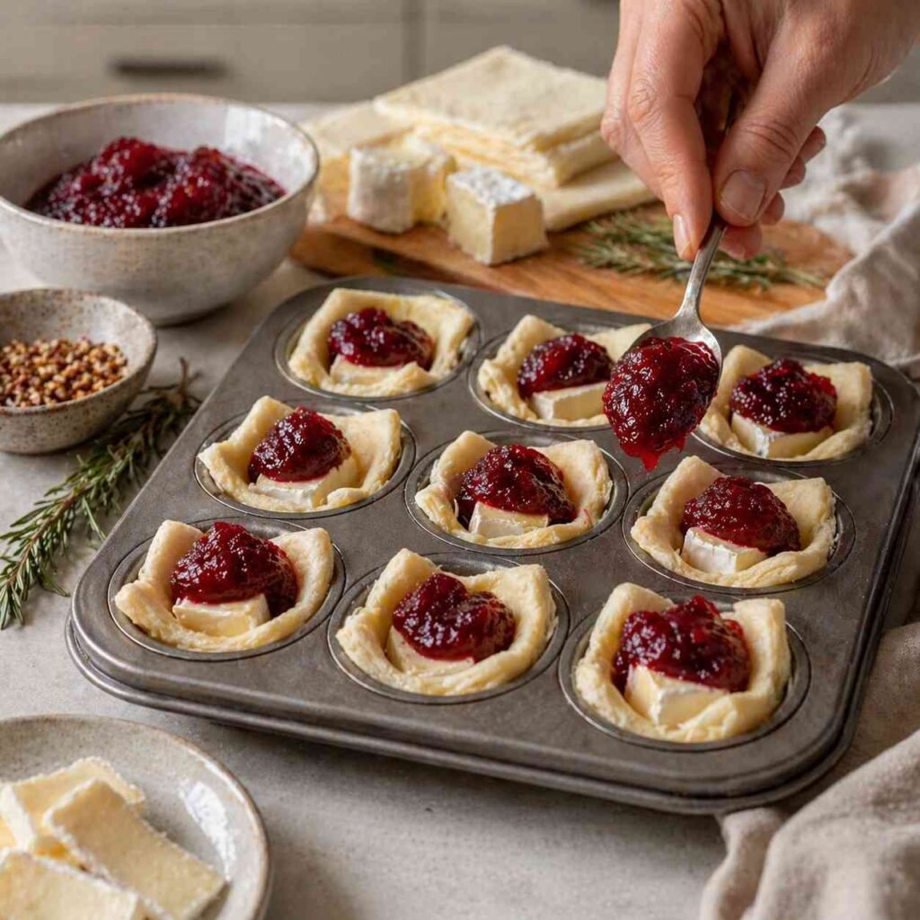 Cranberry-brie mini tarts in progress