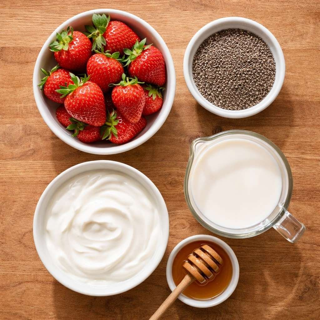 Creamy Strawberry Chia Pudding ingredients