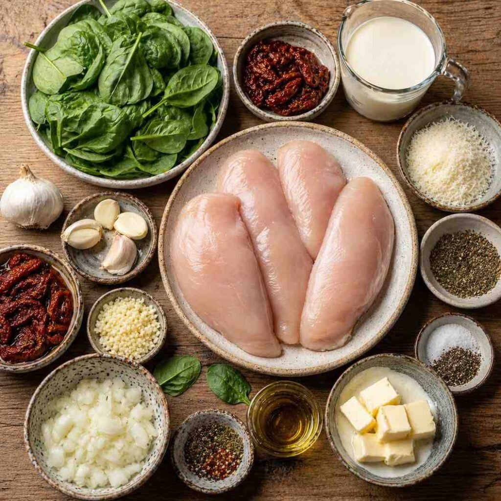 Creamy Tuscan Chicken ingredients