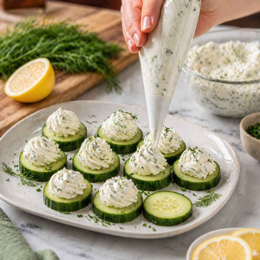 Cucumber Cream Cheese Bites prep