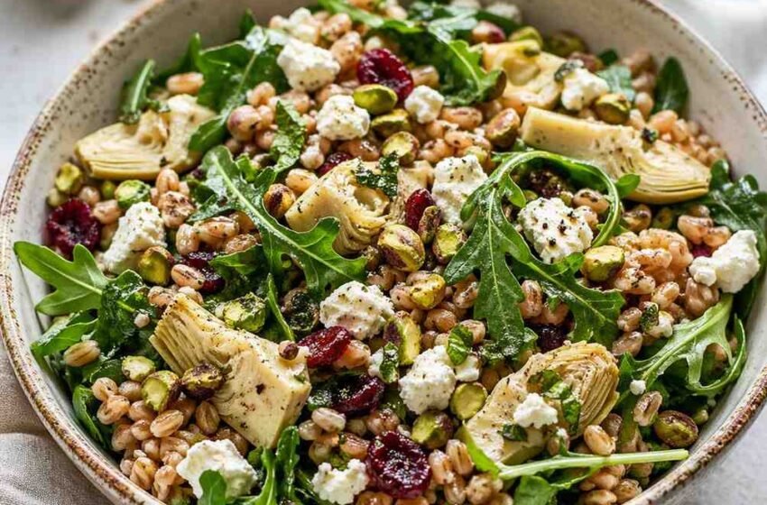 Farro Salad with Arugula, Artichokes & Pistachios