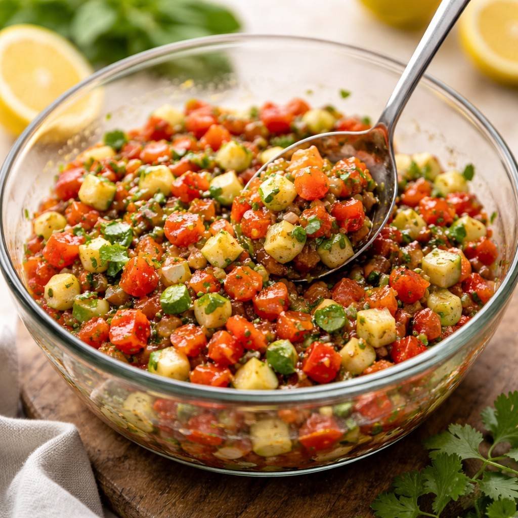 Fresh Tomato Zucchini Salsa prep