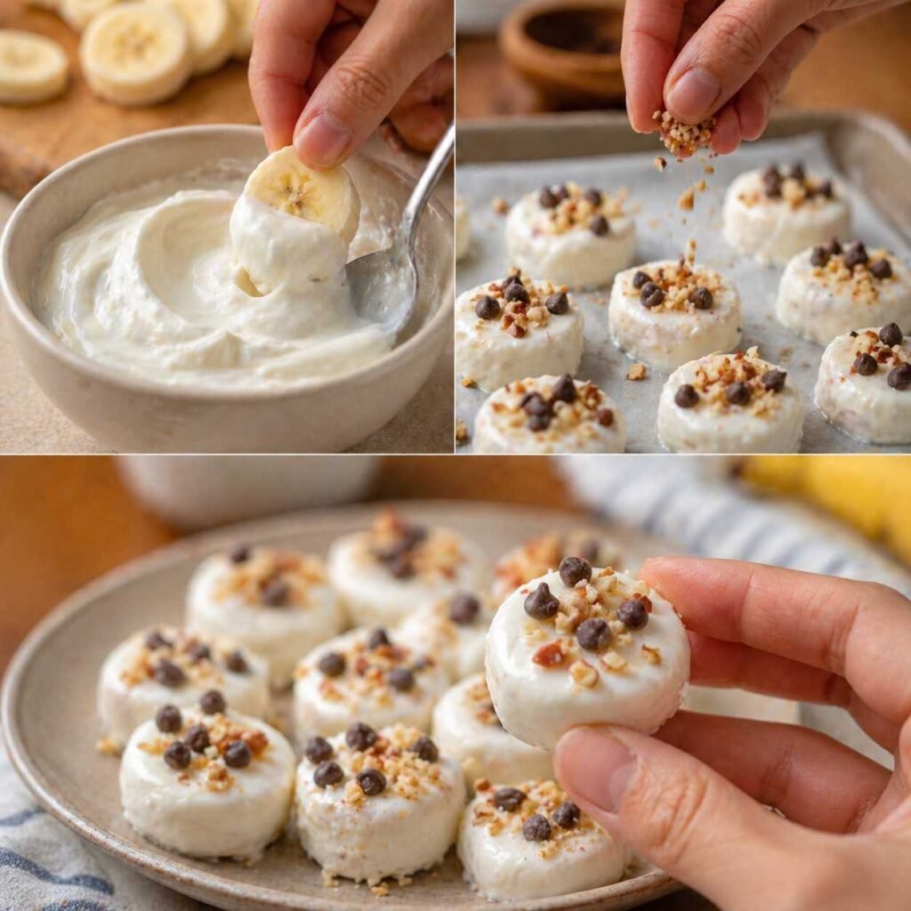 Frozen Greek Yogurt Banana Bites prep