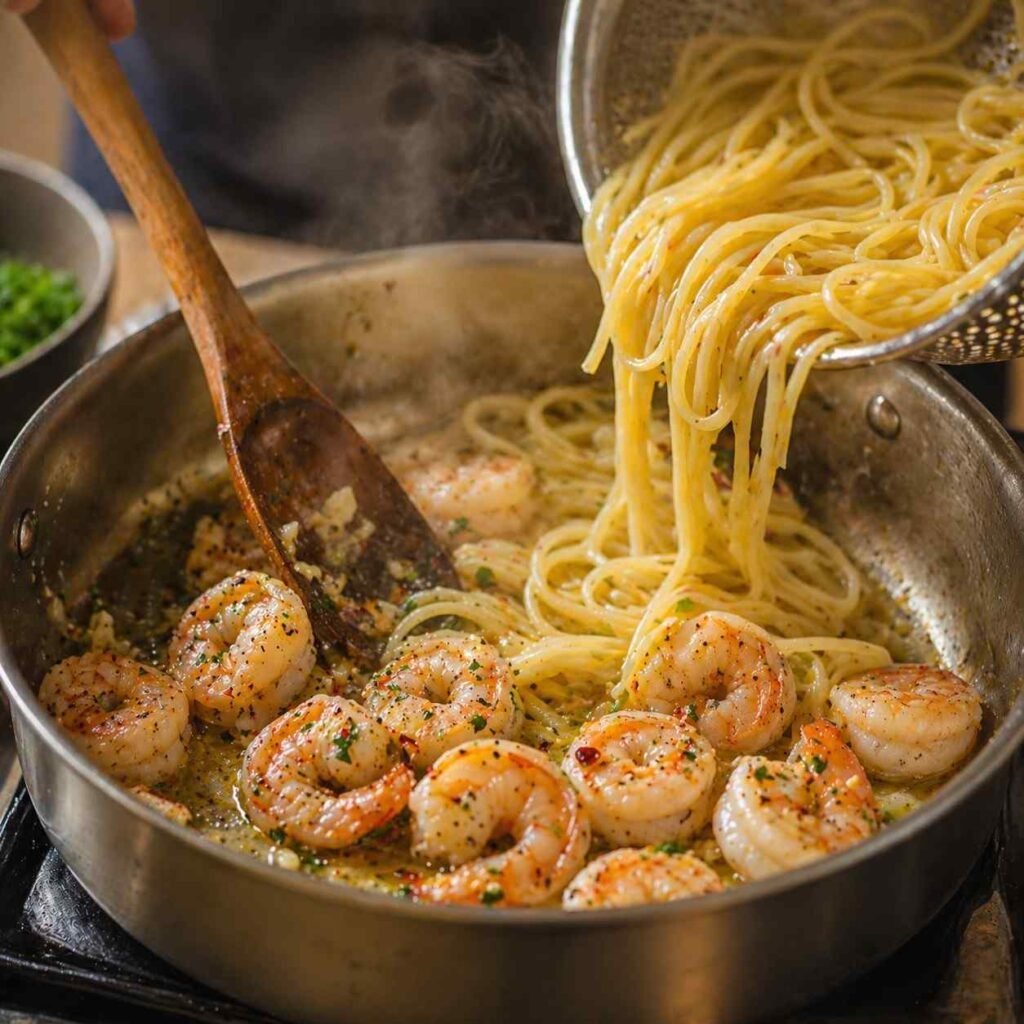 Garlic Shrimp Spaghetti prep