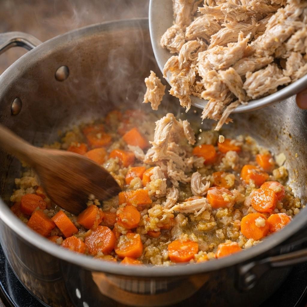 Ginger chicken soup in preparation