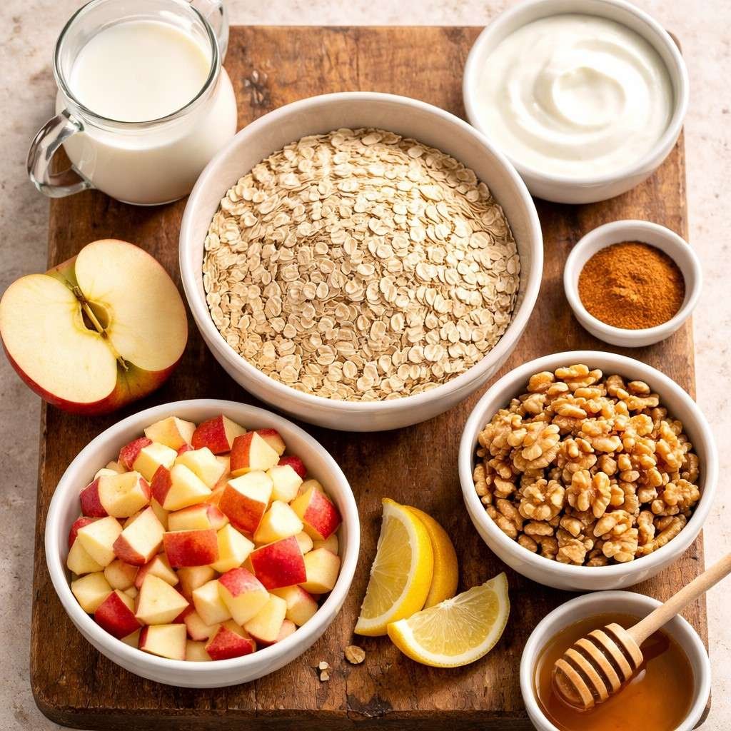 Healthy Fruit and Nut Oatmeal Breakfast Bowl ingredients