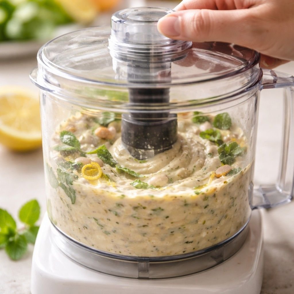 Making creamy lemon mint dip