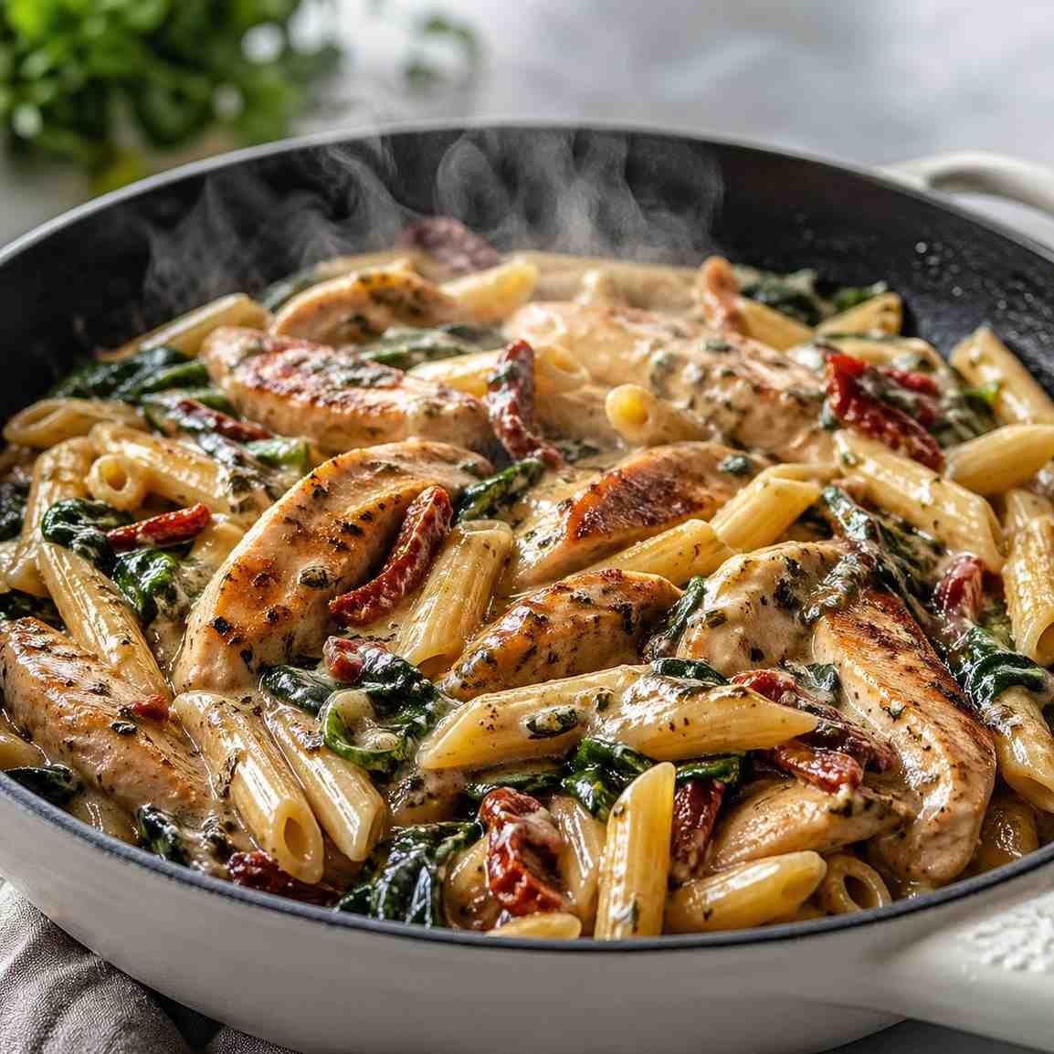 Marry Me Chicken Spinach Penne Skillet