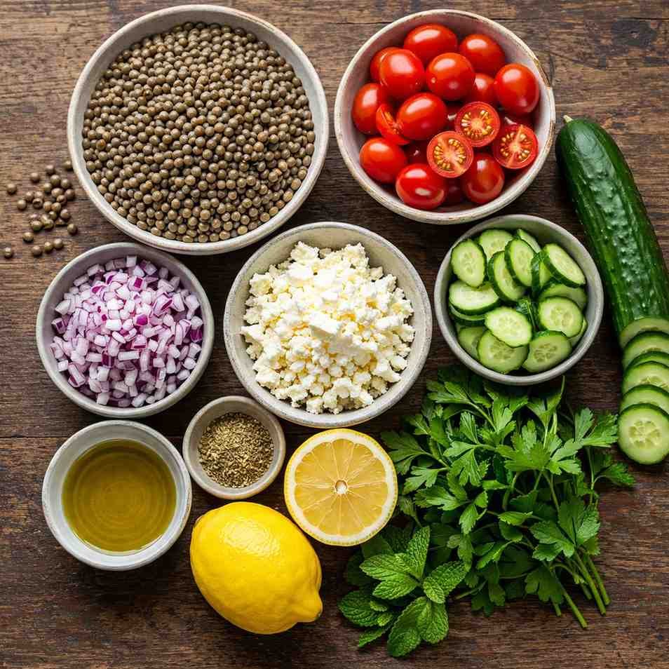 Mediterranean Lentil Salad ingredients