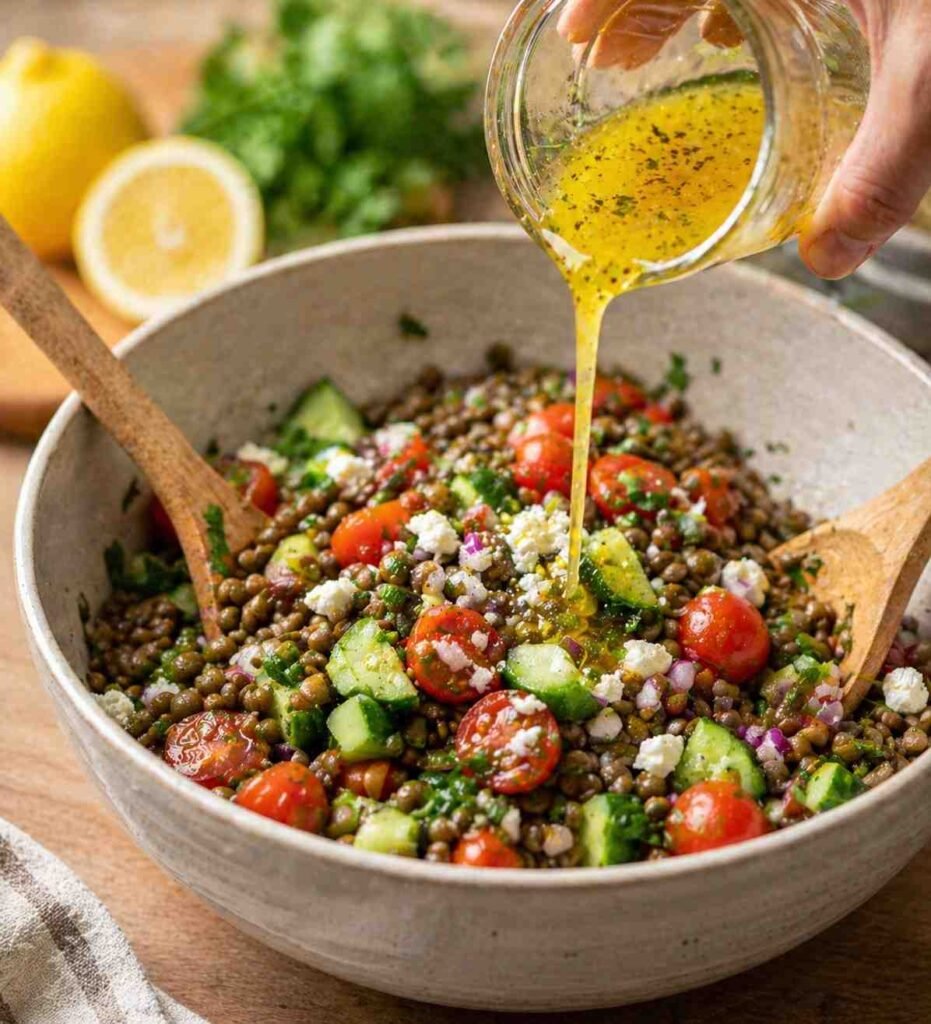 Mediterranean Lentil Salad prep