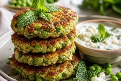 Thumbnail for Crispy Pea Cakes with Creamy Feta Yogurt Sauce
