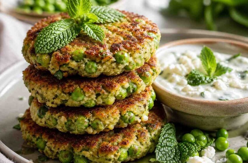 Pea Cakes with Creamy Feta Yogurt Sauce