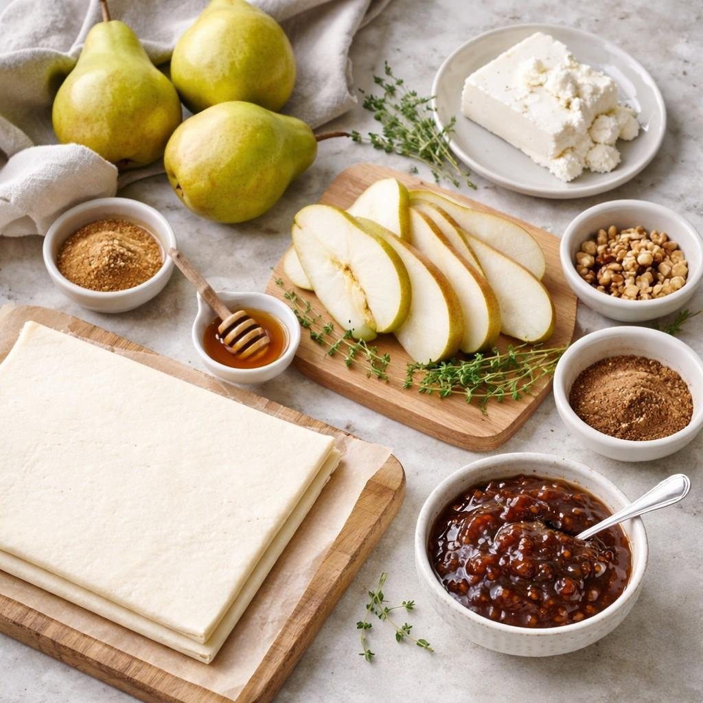 Pear and goat cheese pastry ingredients