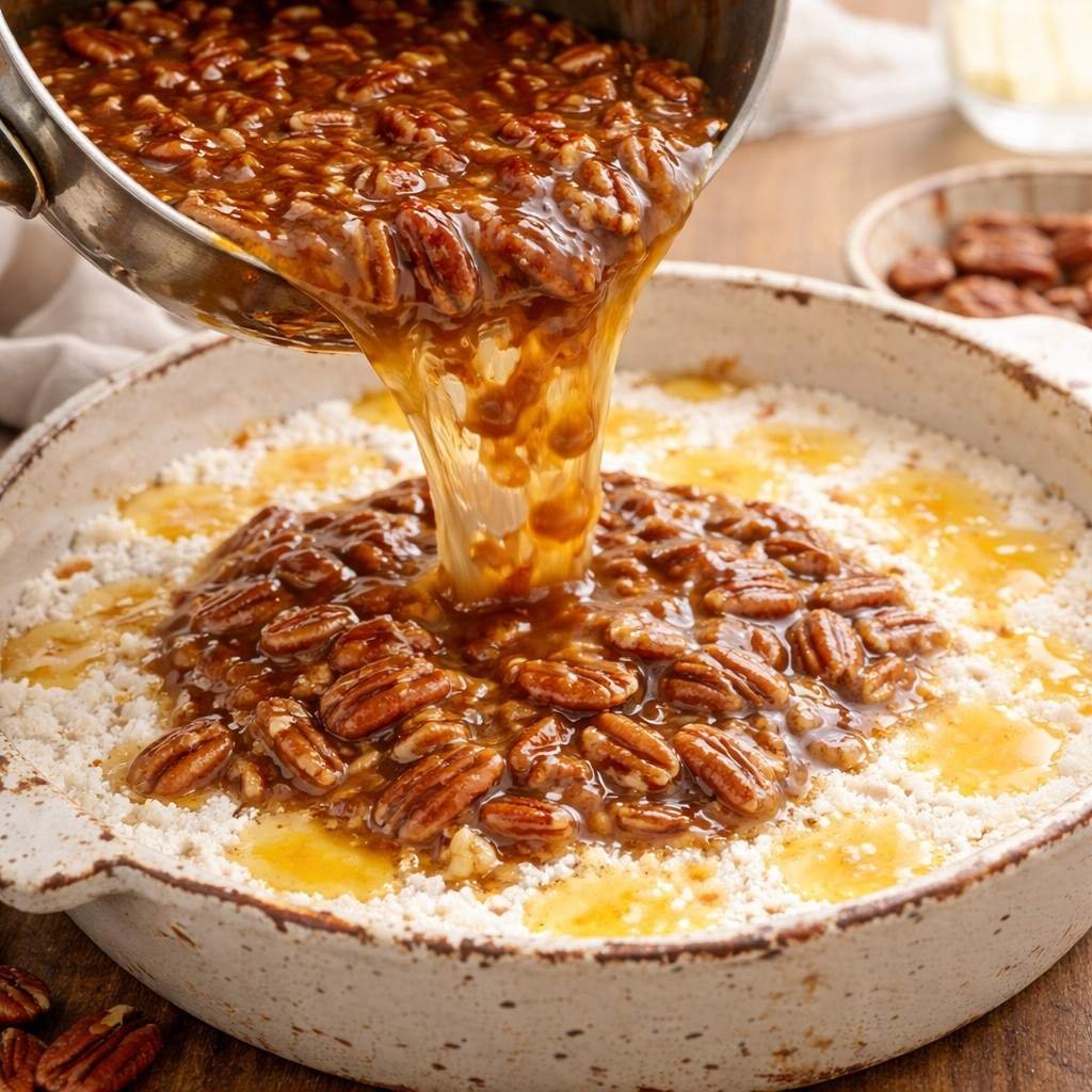 Pecan Pie Dump Cake in preparation