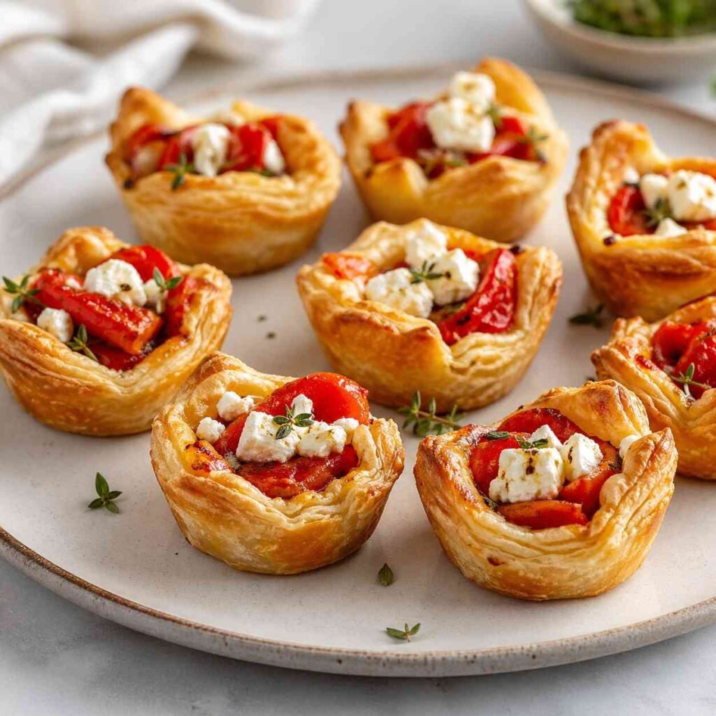 Puff Pastry Bites with Roasted Red Peppers and Feta