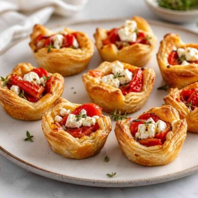Puff Pastry Bites with Roasted Red Peppers and Feta