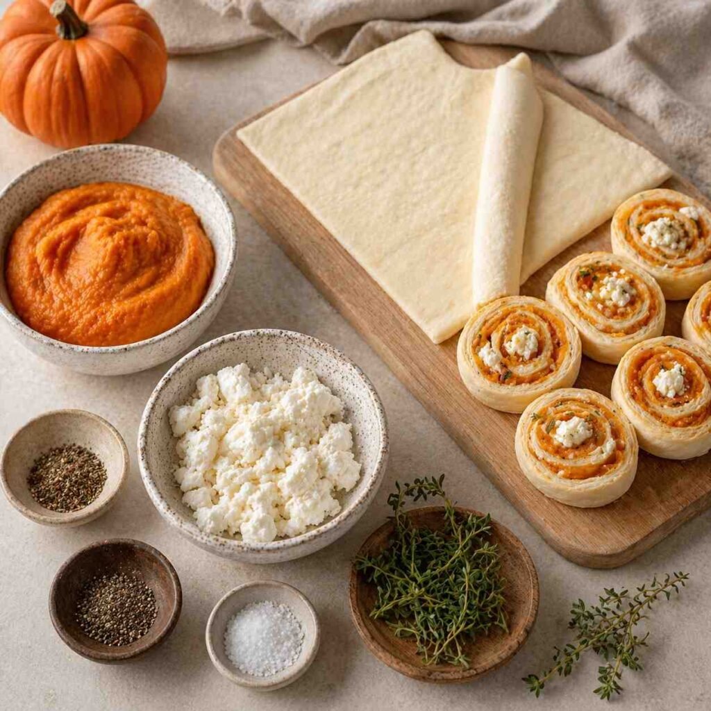 Pumpkin Goat Cheese Puff Pastry Rolls ingredients