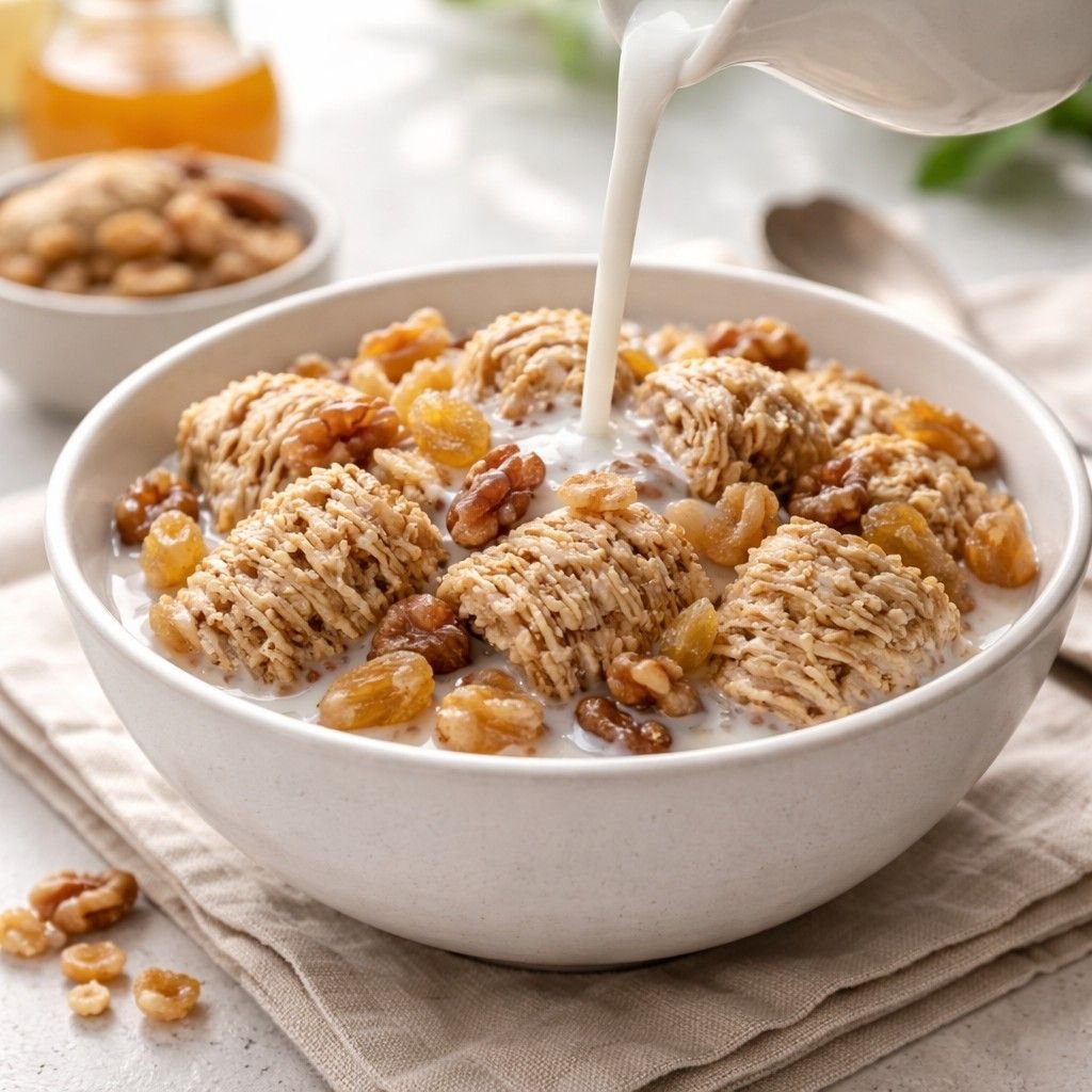 Quick Shredded Wheat Breakfast with Raisins and Walnuts
