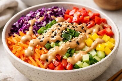 Thumbnail for Chopped Rainbow Salad Bowls with Creamy Peanut Sauce