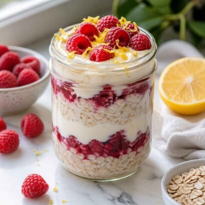 Raspberry Lemon Cheesecake Overnight Oats