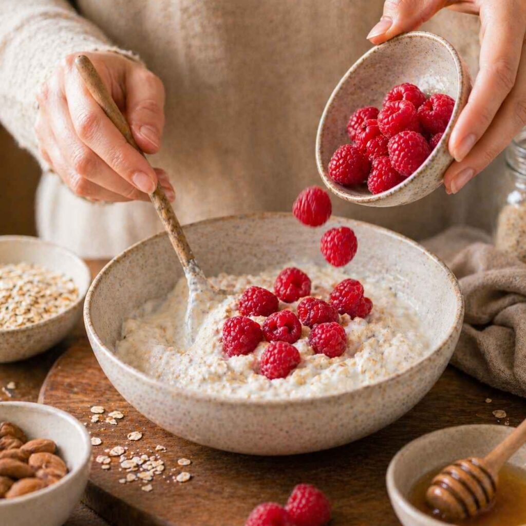 Raspberry Overnight Muesli prep
