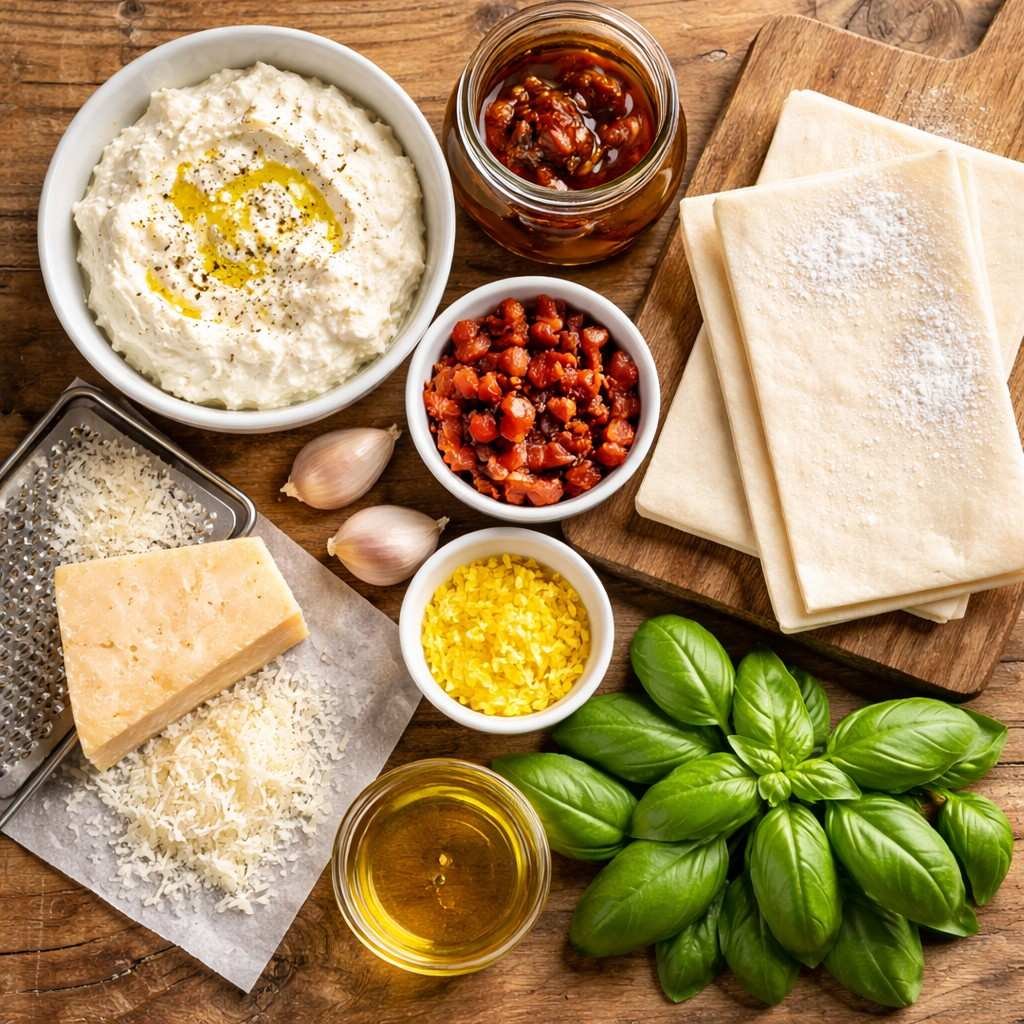 Ricotta Sun-Dried Tomato Puff Pastry Bites ingredients